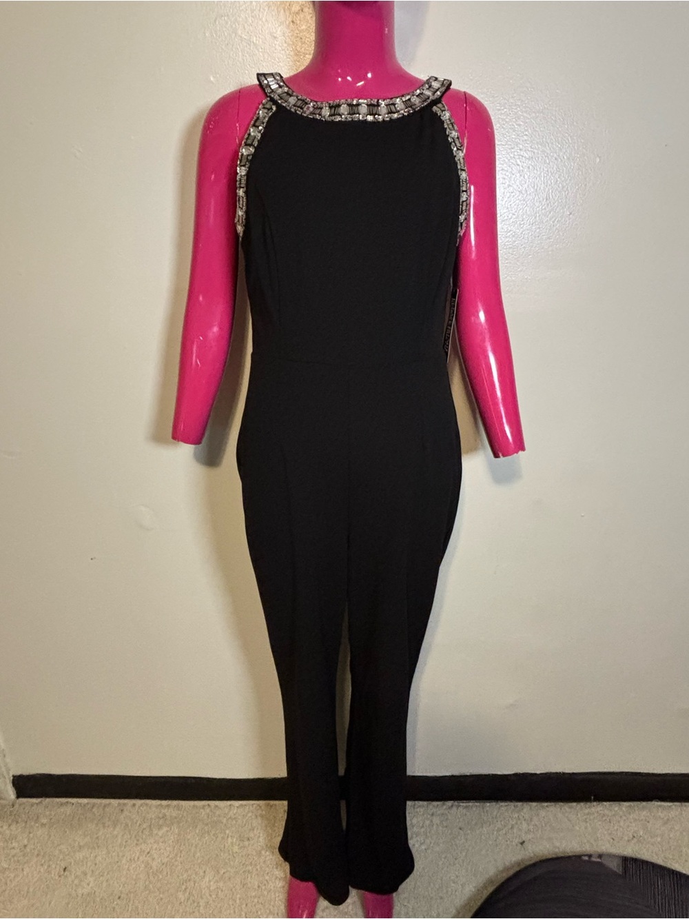 New York & Company Black Embellished Halter Jumpsuit